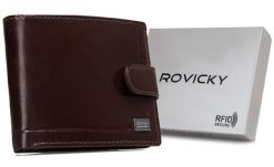 Portfel skórzany Rovicky CPR-022-BAR brązowy. Brązowe portfele ROVICKY, bez wzorów, ze skóry. Za 74.00 zł.