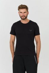 EMPORIO ARMANI Czarny t-shirt logo brodé. Czarne t-shirty Emporio Armani, l, bez wzorów, bez kołnierzyka, bez ramiączek. W wyprzedaży za 208.99 zł.