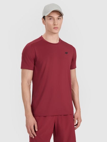 4F Koszulka treningowa szybkoschnąca męska - czerwona S. Czerwone t-shirty 4F, bez wzorów, z elastanu, bez ramiączek, na fitness i siłownię. W wyprzedaży za 59.99 zł.