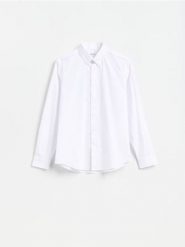 Koszula slim z bawełny merceryzowanej - biały. Białe koszule Reserved, l, bez wzorów, z bawełny, bez kołnierzyka, bez ramiączek. Za 129.99 zł.