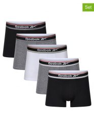 Reebok Bokserki (5 par) "Jay" w kolorze białym, antracytowym i szarym rozmiar: S. Białe bokserki Reebok, s, bez wzorów. Za 79.21 zł.