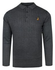 Lekki Męski Sweter Dzianinowy (styl: longsleeve polo) – Brave Soul - Grafitowy. Szare swetry rozpinane Brave Soul, m, bez wzorów, z bawełny, bez kołnierzyka, bez ramiączek. Za 119.00 zł.