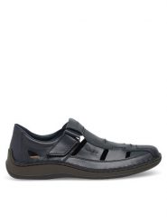 Rieker Półbuty 05291-14 Niebieski. Niebieskie eleganckie półbuty Rieker, bez wzorów, ze skóry, bez obcasa, bez zapięcia. Za 339.99 zł.