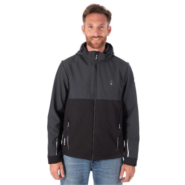 Kurtka turystyczna męska Softshell TIAGO odpinany kaptur. Czarne kurtki Aulp, m, bez wzorów, z elastanu, bez kaptura. Za 599.99 zł.