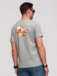 Męski bawełniany T-shirt o kroju regular z printem w stylu vitage tattoo - szary V1 - Rozmiar: L. Szare t-shirty Ombre Clothing, l, bez wzorów, z bawełny, bez kołnierzyka, bez ramiączek. Za 109.99 zł.