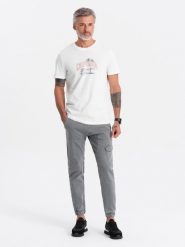 Spodnie męskie JOGGERY z kieszenią cargo - szare V4 OM-PADJ-0112 - XL. Szare joggery i bojówki Ombre Clothing, l, bez wzorów, z bawełny. W wyprzedaży za 79.99 zł.