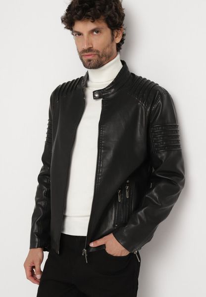 Czarna Kurtka Ramoneska z Tłoczonymi Paskami Anselia. Czarne kurtki Born2be, l, bez wzorów, z jeansu, bez kaptura. Za 209.99 zł.