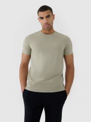 4F T-shirt regular gładki męski - oliwkowy/khaki L. Brązowe t-shirty 4F, l, bez wzorów, z bawełny, bez kołnierzyka, bez ramiączek. Za 59.99 zł.