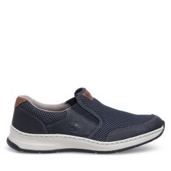 Półbuty Rieker. Niebieskie eleganckie półbuty Rieker, bez wzorów, bez obcasa, bez zapięcia. Za 339.99 zł.