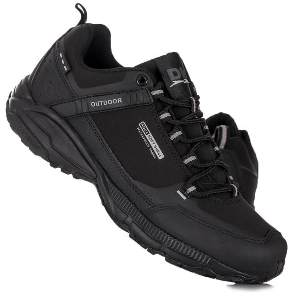 Buty męskie turystyczne trekkingowe DK PREDATOR BLK SOFTSHELL. Czarne buty sportowe casual DK, bez wzorów, z softshellu, bez zapięcia. Za 169.00 zł.