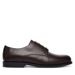 Półbuty Calvin Klein. Brązowe eleganckie półbuty CALVIN KLEIN, bez wzorów, bez obcasa, bez zapięcia. Za 649.99 zł.