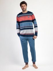 Lois Piżama "Rayas Burnt" w kolorze niebiesko-koralowym rozmiar: XXL. Niebieskie piżamy Lois, xxl, bez wzorów, bez ramiączek. Za 165.99 zł.