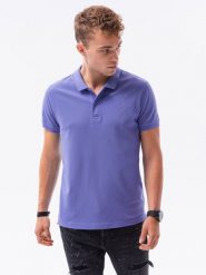 Koszulka męska polo z dzianiny pique - fioletowy V12 S1374 - S. Fioletowe koszulki polo sportowe Ombre Clothing, m, bez wzorów, z bawełny, bez kołnierzyka, bez ramiączek. W wyprzedaży za 39.99 zł.