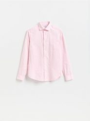 Koszula slim z bawełny egipskiej - pastelowy róż. Czerwone koszule Reserved, l, bez wzorów, z bawełny, bez kołnierzyka, bez ramiączek. Za 139.99 zł.