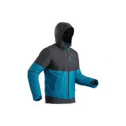 Kurtka turystyczna zimowa SH100 x-warm męska niebiesko-szara. Szare kurtki QUECHUA, na zimę, m, bez wzorów, z materiału, bez kaptura. Za 149.99 zł.