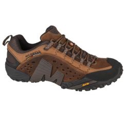 Buty trekkingowe męskie Merrell Intercept. Brązowe buty turystyczne Merrell, bez wzorów, z gumy, bez zapięcia, trekkingowe. Za 578.90 zł.