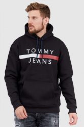TOMMY JEANS Czarna bluza męska z odblaskowym logo. Czarne bluzy z kapturem Tommy Jeans, l, bez wzorów, z jeansu, z kapturem. W wyprzedaży za 255.99 zł.