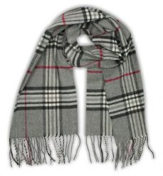 Szalik Szary w Kratkę, Miękki, Delikatny, z Frędzlami, Miękki, Cashmink -V.Fraas. Szare szaliki V. Fraas, bez wzorów, z materiału. Za 65.00 zł.