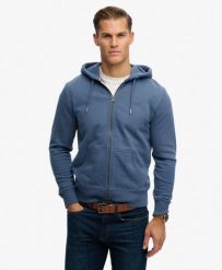 Superdry rozpinana bluza Essential Logo Half Brushed, slim fit – Vintage Indigo. Niebieskie bluzy z kapturem Superdry, uniwersalny, bez wzorów, z bawełny, z kapturem. Za 330.05 zł.