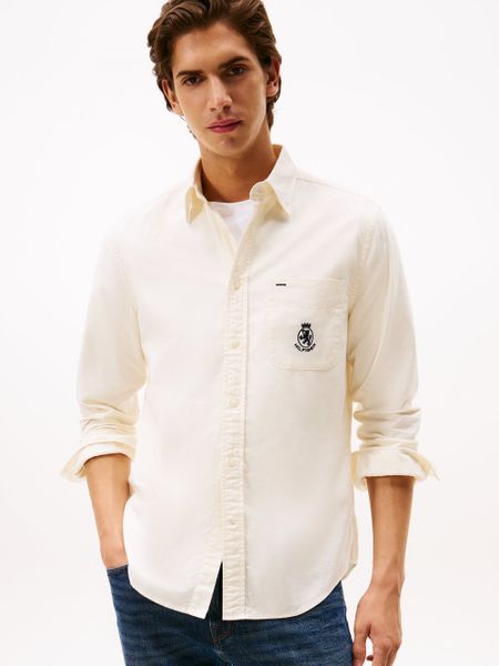 Tommy Hilfiger koszula bawełniana Mężczyźni Regular Fit Bawełna biały, M. Białe koszule Tommy Hilfiger, m, bez wzorów, z bawełny, bez kołnierzyka, bez ramiączek. Za 229.95 zł.