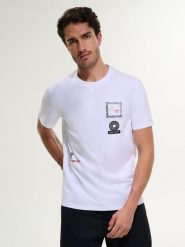 4F T-shirt regular z nadrukiem męski - biały L. Białe t-shirty 4F, l, bez wzorów, z bawełny, bez kołnierzyka, bez ramiączek. W wyprzedaży za 69.99 zł.