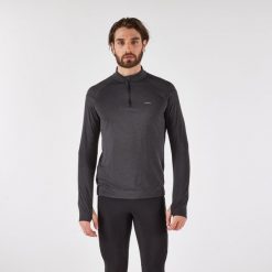 Bluza do biegania męska Kiprun Run 100 Warm ocieplana. Czarne bluzy KIPRUN, m, bez wzorów, z materiału, bez kaptura. Za 59.99 zł.