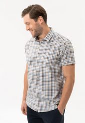 Koszula z krótkim rękawem w kratkę, Regular Fit, C-MILAROS. Koszule Volcano, m, bez wzorów, z bawełny, bez kołnierzyka, bez ramiączek. Za 129.99 zł.
