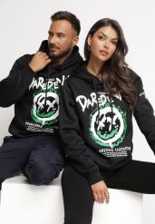 Czarna Bluza z Nadrukiem i Kapturem Caladara. Czarne bluzy Born2be, m, bez wzorów, z dzianiny, z kapturem. W wyprzedaży za 42.49 zł.