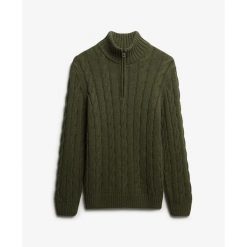 Sweter z dekoltem typu stójka Superdry Jacob. Zielone swetry nierozpinane Superdry, na zimę, m, bez wzorów, bez kołnierzyka, bez ramiączek. Za 392.55 zł.