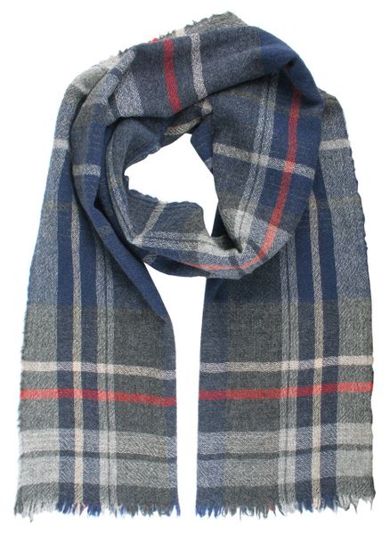 Wełniany Szalik Męski - V. Fraas - Odcienie Popielu i Niebieskiego. Niebieskie szaliki V. Fraas, bez wzorów, z materiału. Za 129.00 zł.