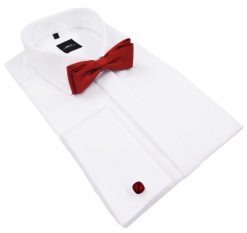 Biała koszula na spinki Mmer/ VILLARO 063-09. Białe koszule Mmer / Villaro - Koszule męskie, m, bez wzorów, z bawełny, bez kołnierzyka, bez ramiączek. W wyprzedaży za 198.00 zł.