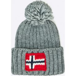 Napapijri - Czapka. Szare czapki zimowe marki Napapijri, z dzianiny. W wyprzedaży za 139.90 zł.