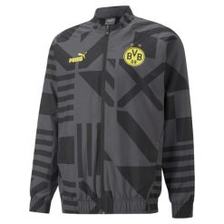 Kurtka Prematch Borussia Dortmund 2022/23. Czarne kurtki Puma, s, z aplikacjami, z materiału, bez kaptura. Za 205.70 zł.