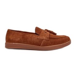 Męskie Zamszowe Loafersy Półbuty Zazoo 1566 Brązowe. Brązowe eleganckie półbuty bez wzorów, ze skóry, bez obcasa, bez zapięcia. Za 461.16 zł.