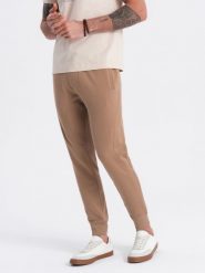 Spodnie męskie dresowe typu jogger - brązowe V2 OM-PABS-0173 - XXL. Brązowe joggery i bojówki Ombre Clothing, l, z aplikacjami, z bawełny. Za 65.99 zł.