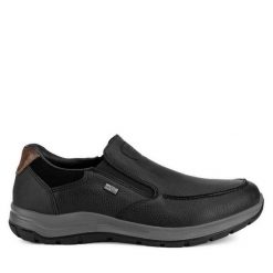 Półbuty Rieker. Czarne eleganckie półbuty Rieker, bez wzorów, bez obcasa, bez zapięcia. Za 419.99 zł.