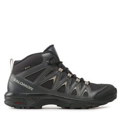 Trekkingi Salomon. Czarne botki sznurowane Salomon, bez wzorów, z gore-texu, bez obcasa, bez zapięcia. Za 659.99 zł.