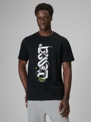 4F T-shirt regular z nadrukiem męski - biały S. Czarne t-shirty 4F, m, bez wzorów, z bawełny, bez kołnierzyka, bez ramiączek. Za 79.99 zł.