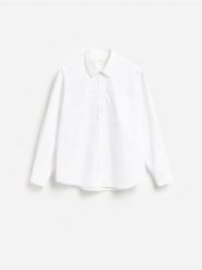 Bawełniana koszula oversize - biały. Białe koszule Reserved, l, bez wzorów, z bawełny, bez kołnierzyka, bez ramiączek. Za 139.99 zł.