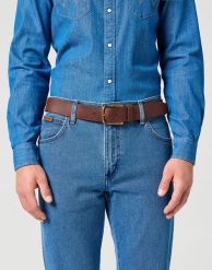 MĘSKI PASEK KLAMRA WRANGLER FULL GRAIN BELT DARK BROWN 112358072. Brązowe paski Wrangler, bez wzorów, klasyczne. Za 99.99 zł.