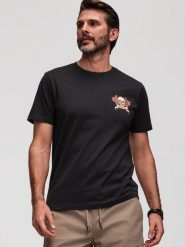 Bawełniany męski T-shirt o kroju regular z printem w stylu vitage tattoo - czarny V2. Czarne t-shirty Ombre Clothing, m, bez wzorów, z bawełny, bez kołnierzyka, bez ramiączek. W wyprzedaży za 59.99 zł.