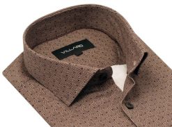 Brązowa / miedziana koszula męska VILLARO N015. Brązowe koszule Mmer / Villaro - Koszule męskie, m, bez wzorów, z bawełny, bez kołnierzyka, bez ramiączek. W wyprzedaży za 198.00 zł.