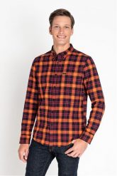 LEE BUTTON DOWN MĘSKA KOSZULA MATERIAŁOWA W KRATĘ SIGN ORANGE L880OMME 112123349. Pomarańczowe koszule Lee, l, bez wzorów, z materiału, bez kołnierzyka, bez ramiączek. W wyprzedaży za 49.99 zł.
