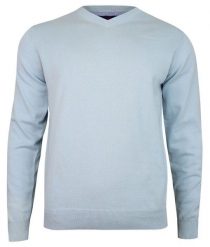 Sweter w Serek, Niebieski, Błękitny (V-neck) -Adriano Guinari- Klasyczny, Męski. Niebieskie swetry rozpinane Adriano Guinari, m, bez wzorów, z bawełny, bez kołnierzyka, bez ramiączek. Za 159.00 zł.