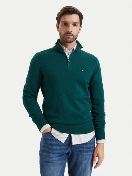 Tommy Hilfiger Sweter MW0MW28049 Zielony ciemny Regular Fit. Zielone swetry rozpinane Tommy Hilfiger, m, bez wzorów, z bawełny, bez kołnierzyka, bez ramiączek. Za 569.99 zł.