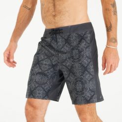 Spodenki surfingowe męskie Olaian 500 19" Arch Scarabia. Czarne odzież kąpielowa OLAIAN, m, z aplikacjami, z elastanu, sportowe. Za 99.99 zł.