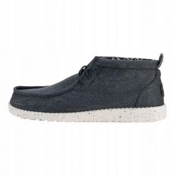 HeyDude Męskie Mokasyny Wally Mid Canvas. Szare mokasyny Hey dude, bez wzorów, z materiału, bez obcasa, bez zapięcia. Za 249.00 zł.