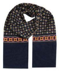 Męski Szalik Elegancki Miękki, Dwustronny, Śliski - ALTIES - Granat ze Wzorem. Niebieskie szaliki Alties, bez wzorów, z materiału. Za 55.00 zł.