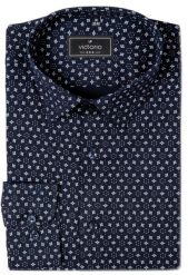 Elegancka Koszula o Prostym Kroju - Victorio - Granat w Drobny Wzór. Niebieskie koszule Victorio, bez wzorów, z bawełny, bez kołnierzyka, bez ramiączek. Za 195.00 zł.