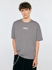 Koszulka męska oversize z nadrukiem szara colton 903. Szare t-shirty BIG STAR, l, bez wzorów, z bawełny, bez kołnierzyka, bez ramiączek. Za 59.99 zł.